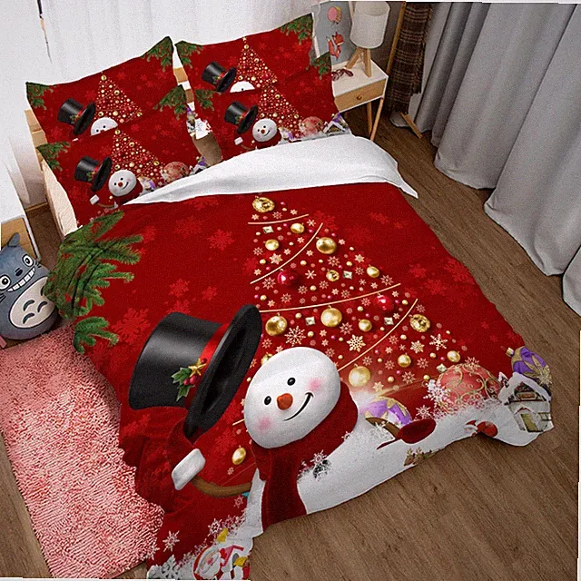 3D Christmas Snowman Tree Quilt Cover Set Bedding Sets Pillowcases 64