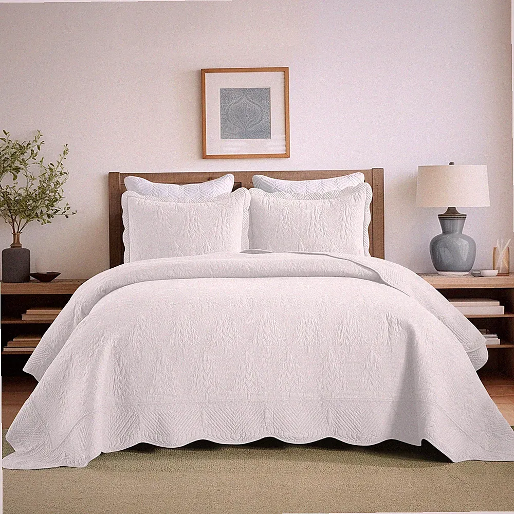 3PCS Cotton Christmas Tree Oversized Bedspread Set Coverlet Set Lightweight