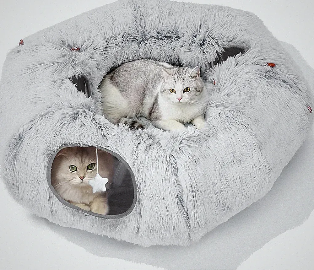 Cat Tunnel Bed for Indoor Cats, L Christmas Tree Skirts Washable Warm Soft