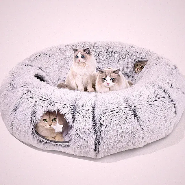 Cat Tunnel Bed for Indoor Cats, XL Christmas Tree Skirts Washable Warm Soft I...