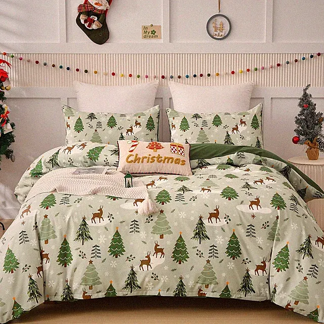 Christmas Duvet Cover Set Queen, Christmas Tree Pattern Comforter Cover Set 3...