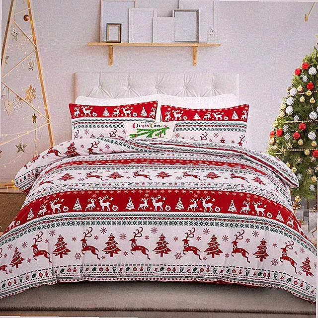 Christmas Duvet Cover Set Queen Size Deer Snowflake Christmas