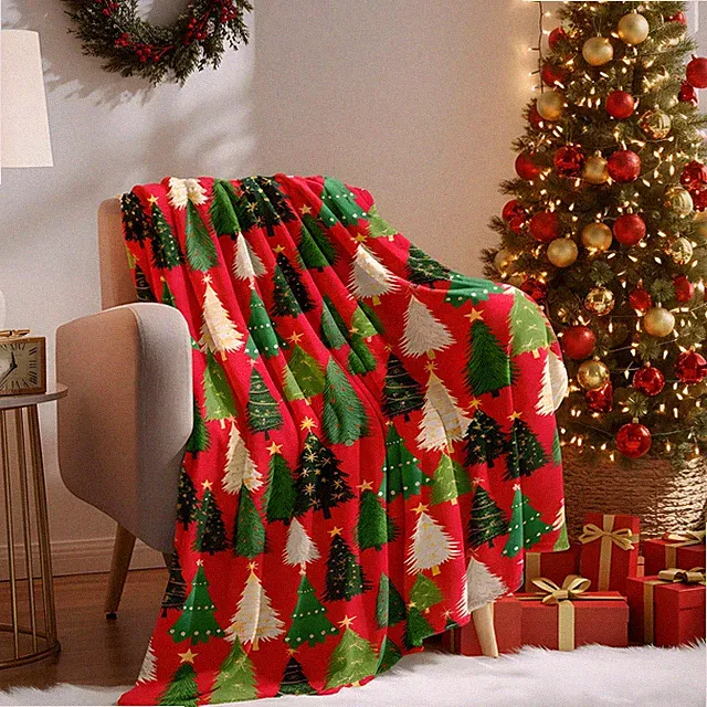 Christmas Fleece Throw Blanket Soft Holiday Tree Flannel Decor 50x70 Inches