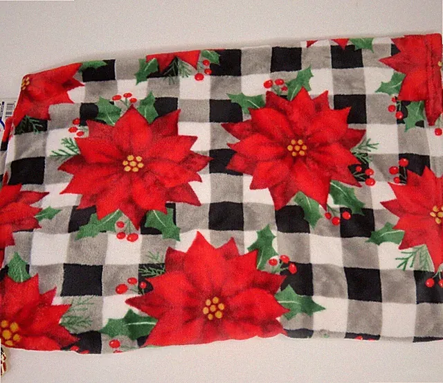 Christmas Poinsette Fleece Throw Blanket Christmas Tree Skirt 60"X40'