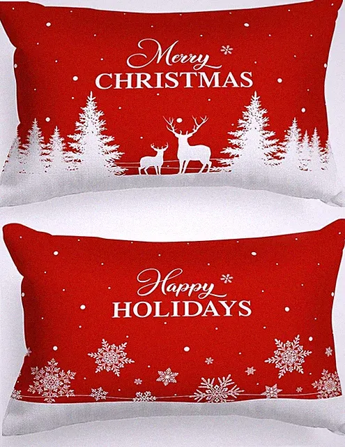 Christmas Queen Pillowcase 20X30 Set of 2, Red Christmas Tree Snowflake Lumbar P