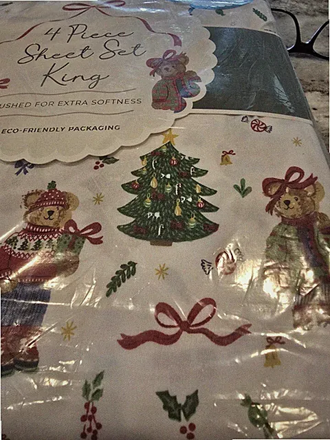Christmas teddy bear KING sheet set envogue TikTok tree bow holly NEW
