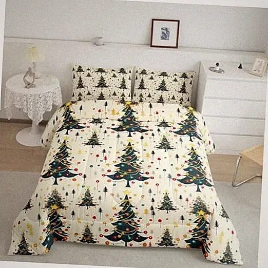 Christmas Tree Comforter Set Size,Polka Dot Stars Pine Tree Twin Beige Green