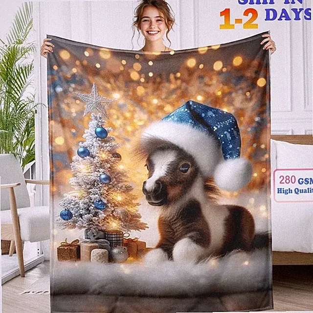 Christmas Tree & Dog Throw Blanket Soft Cozy Warm Flannel For Christmas Decor