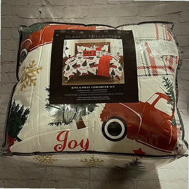 Classic Collection Holiday Red Trucks Christmas Tree 6 Piece Comforter Set King