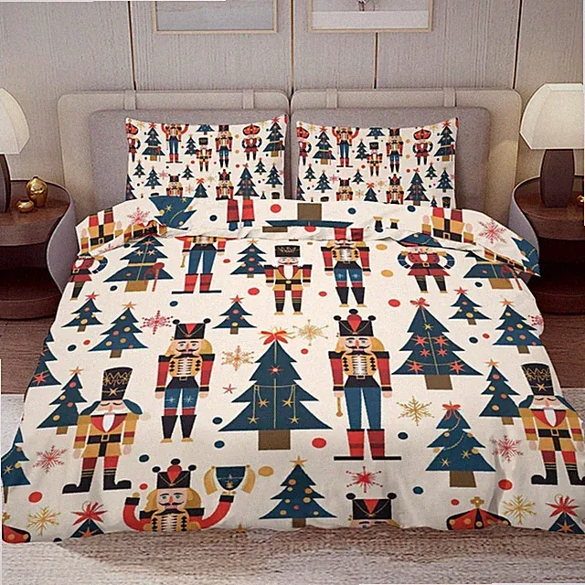 Comforter Set Queen Size, Nutcracker Christmas Tree 3Piece Bedding Set for Wo...