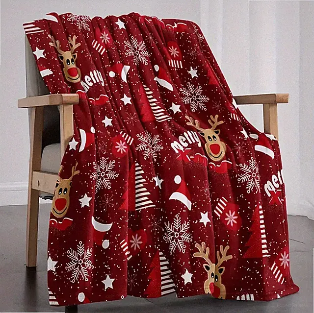 Cozy Christmas Throw Blanket - Soft, Warm & Reversible with Santa, Tree, Elk & S