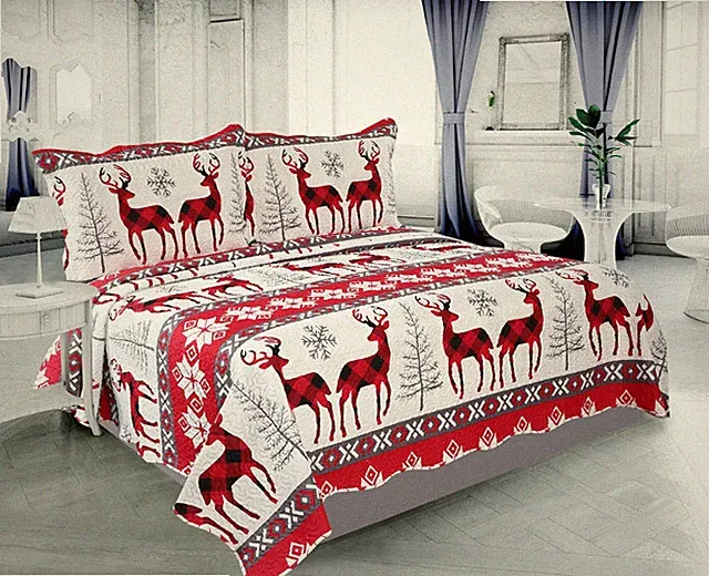 Embossed Printed Bedspread Coverlet Quilt Set, Christmas Snowflake Deer Twin