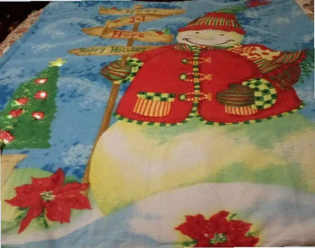 Lighted Christmas Tree Snowman Fleece Throw Blanket 48" x 58" NEW Free Ship