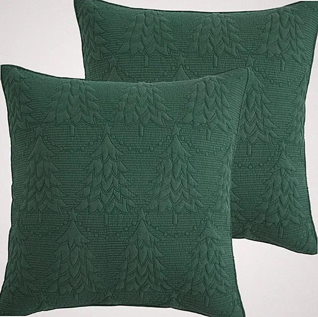 O Christmas Tree Quilt - Euro Sham Set of 2 - Pine Trees - Green - Quilt (26X2