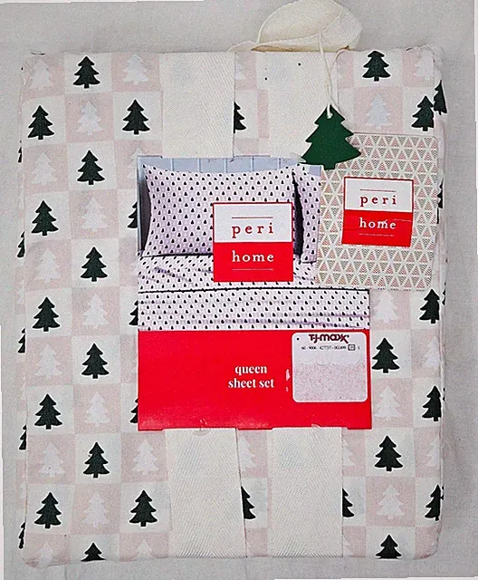 Peri Home 4-Piece Sheet Set Pink & Green Christmas Tree Pattern Full Size