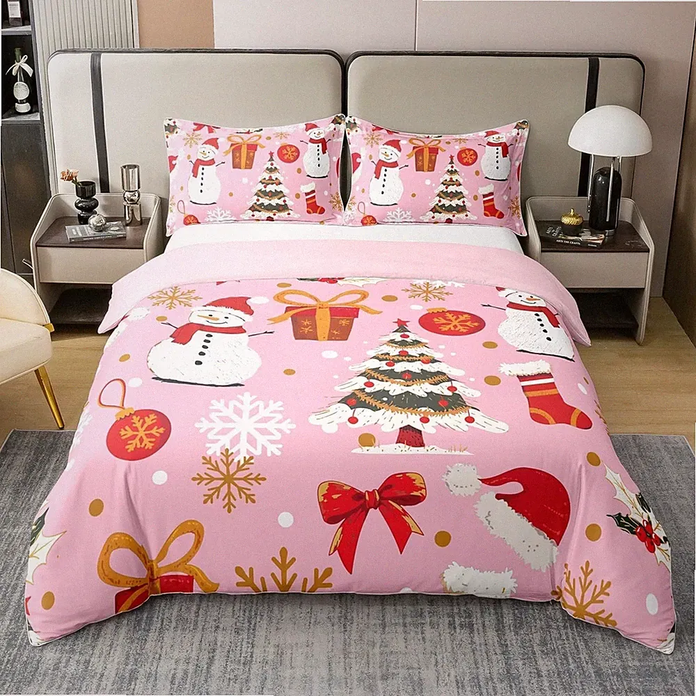 Pink Christmas Comforter Set Kawaii Xmas Tree Comforters & Sets For Kids Boys...
