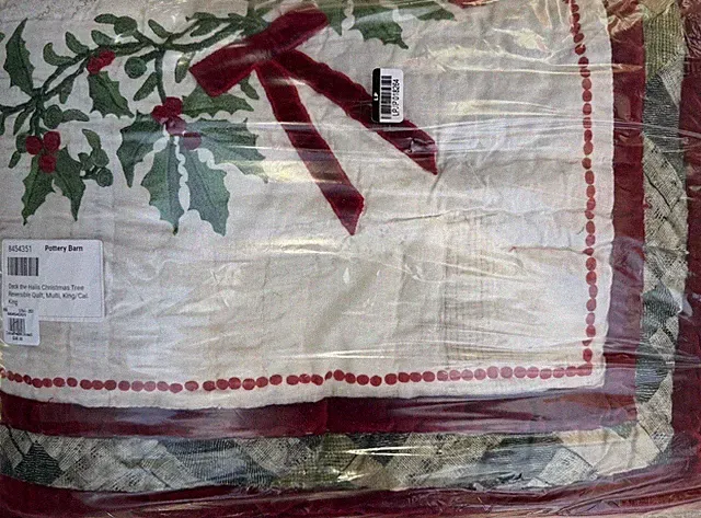Pottery Barn Deck the Halls Christmas Tree Quilt - King/Cal - New