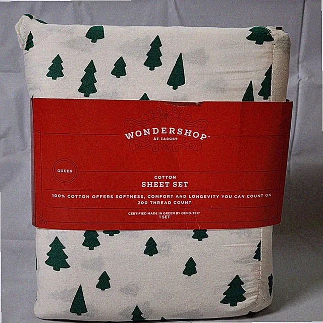 Queen Christmas Tree Holiday 100% Cotton Sheet Set Wondershop 200 Thread Cnt