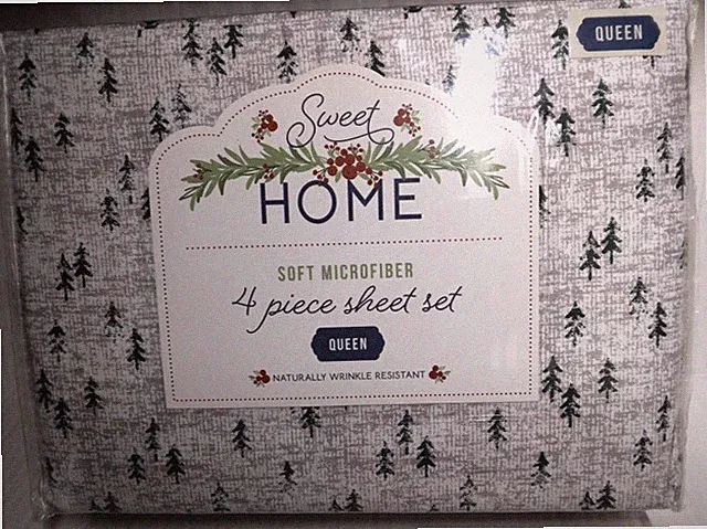 Sweet Home Noel Tree Teal Soft Microfiber Queen 4-Piece Sheet Set