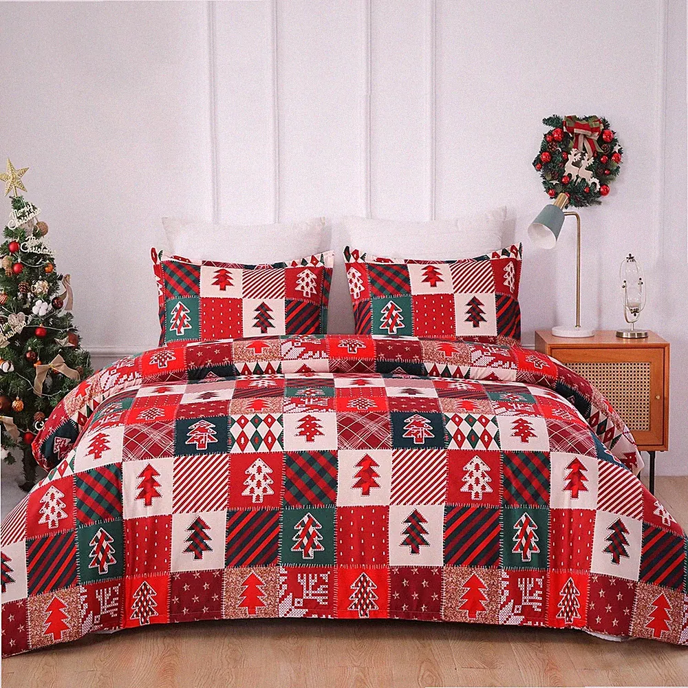 Vaulia Christmas Duvet Cover Queen, Holiday Microfiber Plaid Tree